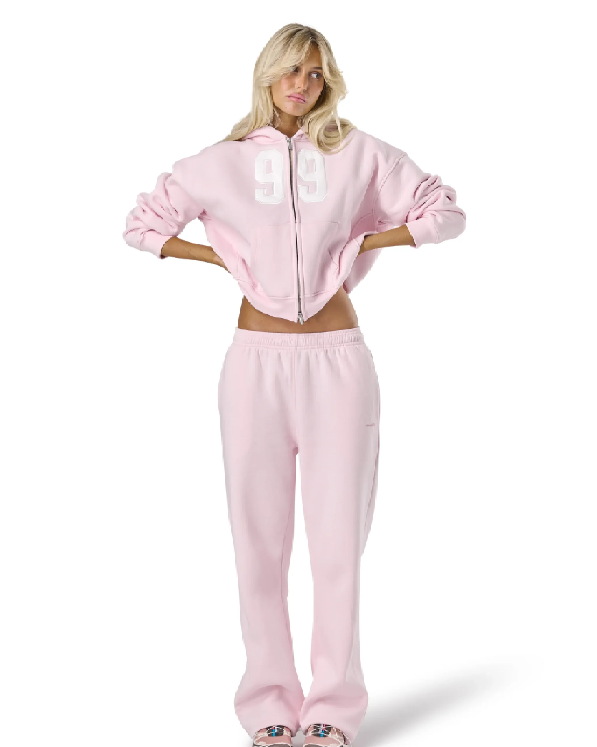 Hoodie in pink color front side